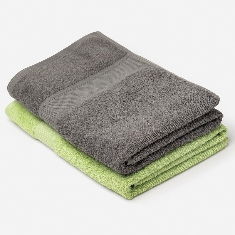 URBANFIX 2 Piece Large Size Bath Towel Set 400 GSM Soft Cotton Towels Lighter Weight Super Absorbent Perfect Bathroom Towels for Daily Use Travel 68 cms x 137 cms (Green and Steel Grey)… - Image 1
