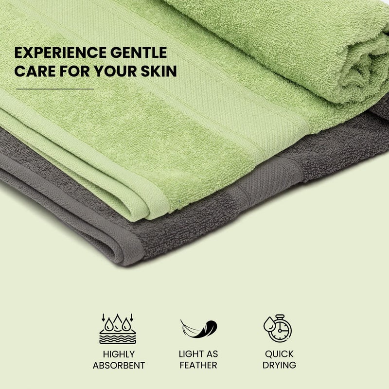 URBANFIX 2 Piece Large Size Bath Towel Set 400 GSM Soft Cotton Towels Lighter Weight Super Absorbent Perfect Bathroom Towels for Daily Use Travel 68 cms x 137 cms (Green and Steel Grey)… - Image 4