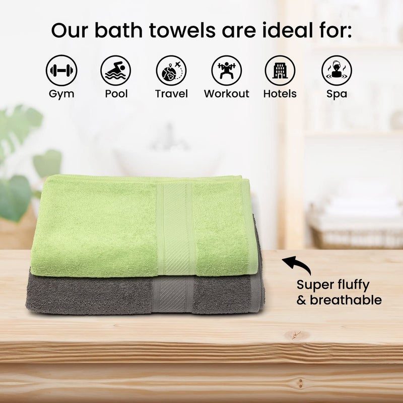 URBANFIX 2 Piece Large Size Bath Towel Set 400 GSM Soft Cotton Towels Lighter Weight Super Absorbent Perfect Bathroom Towels for Daily Use Travel 68 cms x 137 cms (Green and Steel Grey)… - Image 3