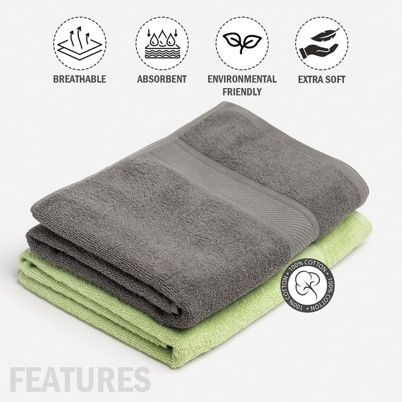 URBANFIX 2 Piece Large Size Bath Towel Set 400 GSM Soft Cotton Towels Lighter Weight Super Absorbent Perfect Bathroom Towels for Daily Use Travel 68 cms x 137 cms (Green and Steel Grey)… - Image 2