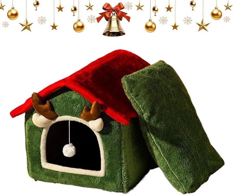 Christmas Winter Cat House Indoor Cave For Small Breeds 1 5 To 4 Kg Detachable Washable - Image 2