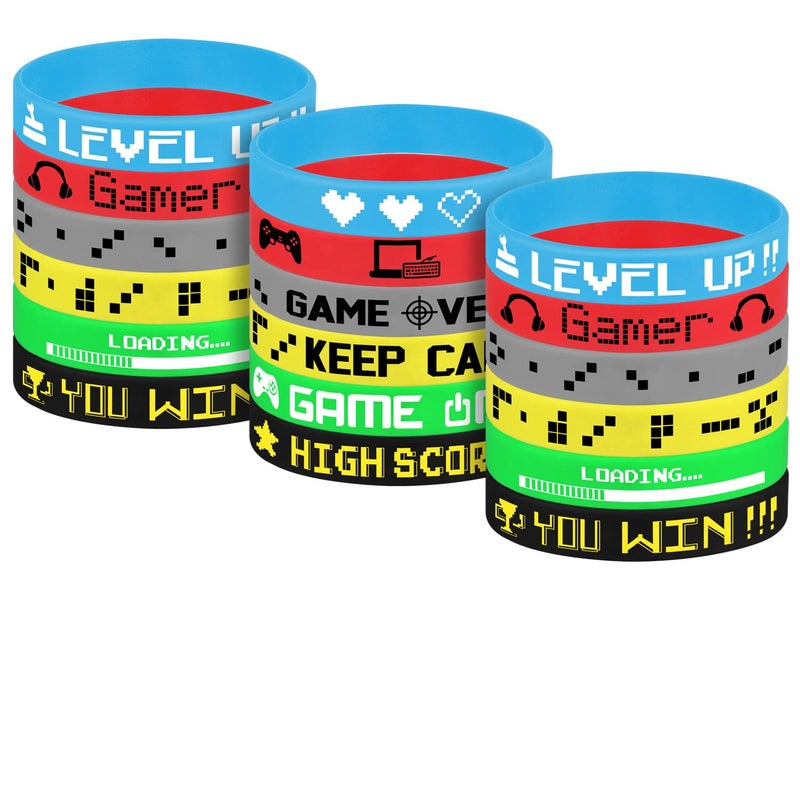 TUPARKA 18 Pcs Video Game Wristbands Rubber Bracelet Game Party Wristbands Supplies for Birthday Party Baby Shower Party Favors, 6 Styles - Image 1