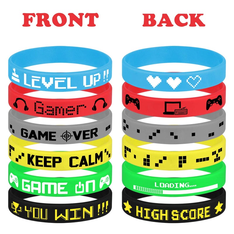TUPARKA 18 Pcs Video Game Wristbands Rubber Bracelet Game Party Wristbands Supplies for Birthday Party Baby Shower Party Favors, 6 Styles - Image 2