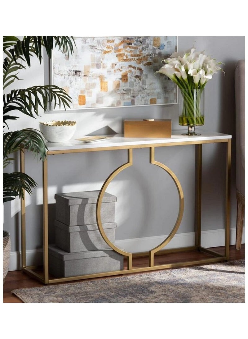 Generic Iron and wood entrance table, white and gold marble - 120 x 35 x 90 cm  - Image 1