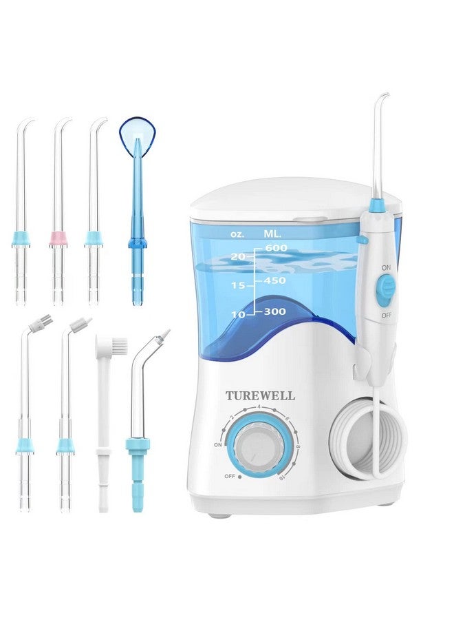 TUREWELL Water Dental Flosser for Teeth/Braces, Water Teeth Cleaner 8 Jet Tips and 10 Pressure Levels, 600ML Large Water Tank Oral Irrigator for Family(White) - Image 1