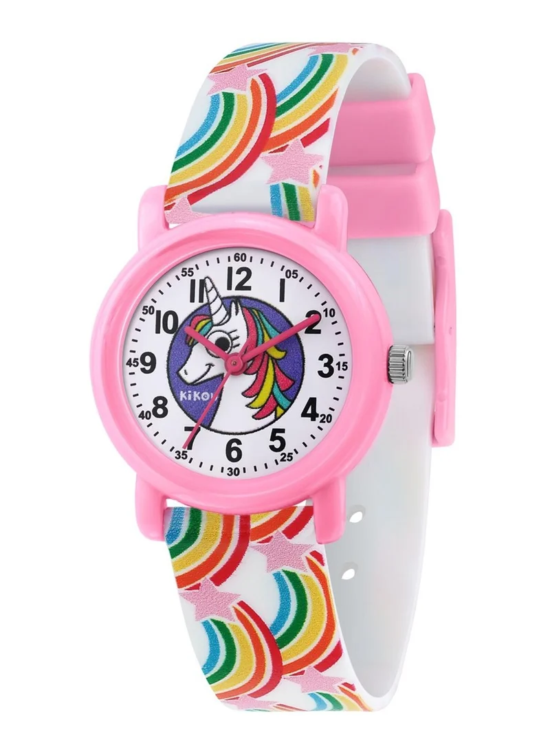 Kikou Cartoon Kids Analog Watch for Boys & Girls - White Matt Dial, 28mm Round Case, White Polyurethane Strap, Quartz, 30M Water Resistant - R4551104504