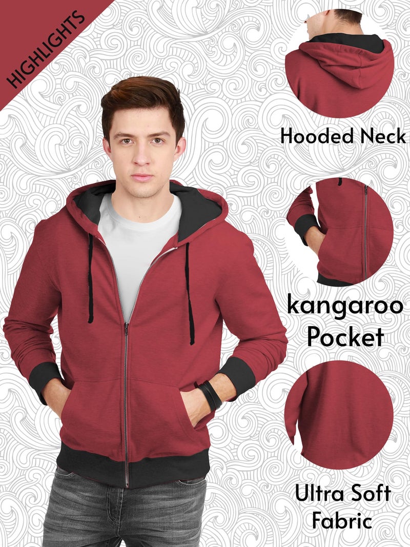 fanideaz Mens Cotton Solid Hooded Regular Sweatshirt with Pocket_Maroon_M - Image 3