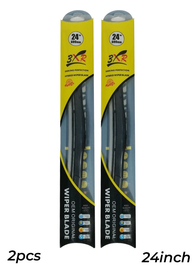 3XR Premium 24 Inch 600 MM Hybrid Wiper Blade Set of 2 - Universal Car Windshield Wipers with All-Season Durability & Easy Hook Installation - Image 1