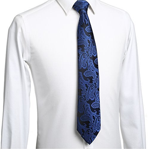 KissTies Mens Navy Blue Tie Paisley Necktie + Gift Box - Image 3