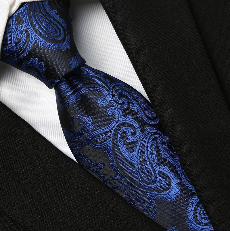 KissTies Mens Navy Blue Tie Paisley Necktie + Gift Box - Image 2