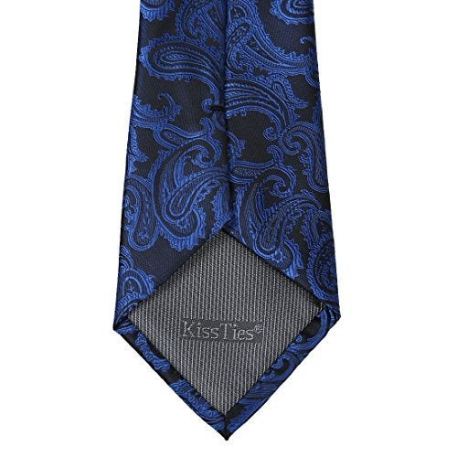 KissTies Mens Navy Blue Tie Paisley Necktie + Gift Box - Image 4