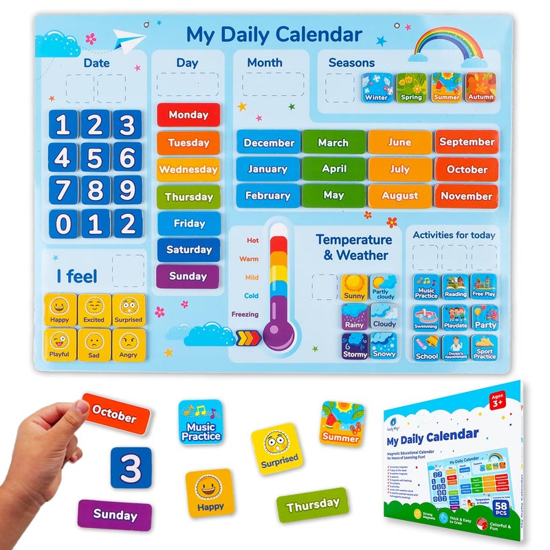 Simply magic 58 PCS Kids Calendar My First Daily Magnetic Calendar with Weather and Feelings Days of the Week All About Today Board Preschool Learning Chart for Wall or Fridge Circle Time - Image 2