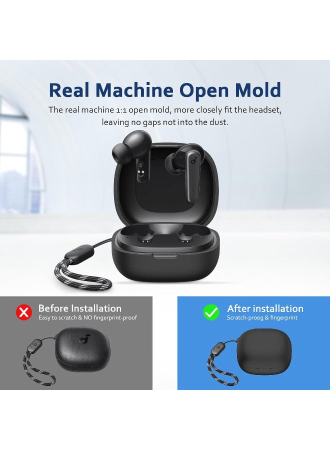 Silicone Cover Case Compatible with Anker Soundcore R50i, With Keychain (Black) - Image 4