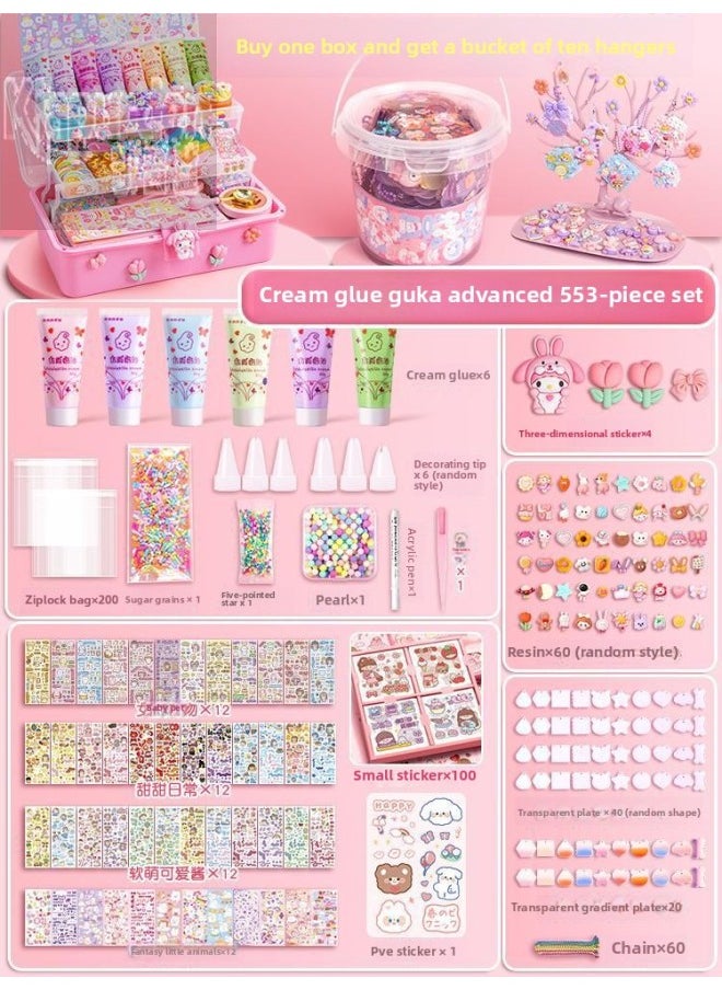 Generic - Guka Full Set Cream Gum Guka Toy Handmade Diy Children Guta Guka Set Box Cool Capka Cuka Stickers-Color:[Buy A Box And Send A Bucket + Display Stand] 553 Pieces Of Cream Glue Goo Card Package (send Three-dimensional Stickers +100 Hand Account Stickers) - Image 1