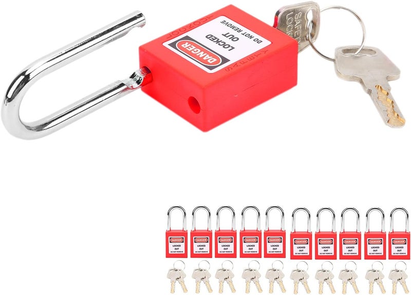 FILFEEL Lockout Lock Set - 38mm Anti-Skid Corrosion Resistant Padlocks with 2 Keys Each, 10 Sets (Red) - Image 4