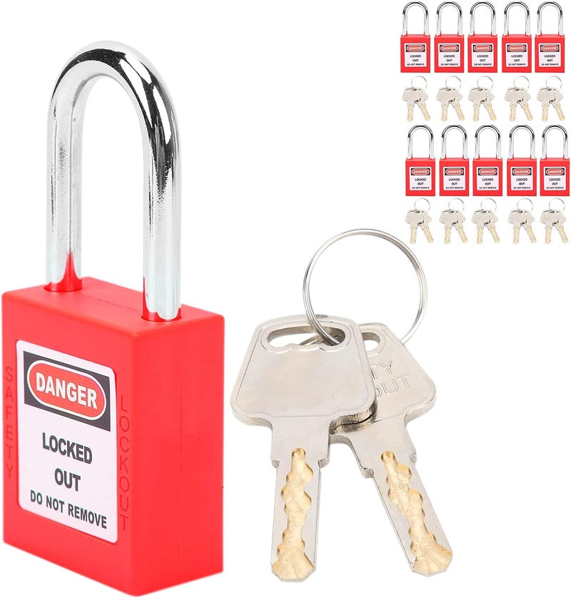 FILFEEL Lockout Lock Set - 38mm Anti-Skid Corrosion Resistant Padlocks with 2 Keys Each, 10 Sets (Red) - Image 5
