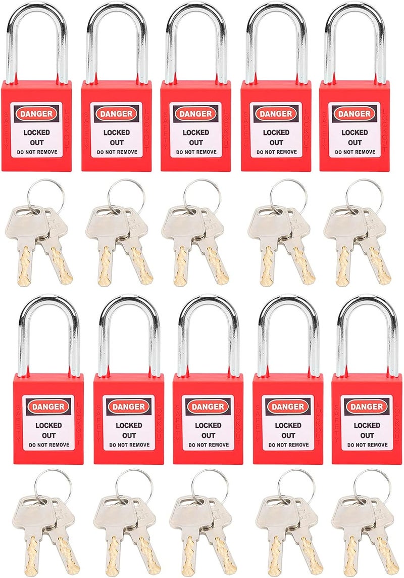 FILFEEL Lockout Lock Set - 38mm Anti-Skid Corrosion Resistant Padlocks with 2 Keys Each, 10 Sets (Red) - Image 1