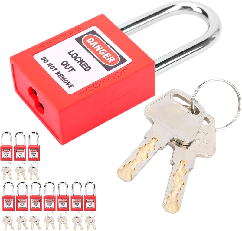 FILFEEL Lockout Lock Set - 38mm Anti-Skid Corrosion Resistant Padlocks with 2 Keys Each, 10 Sets (Red) - Image 2