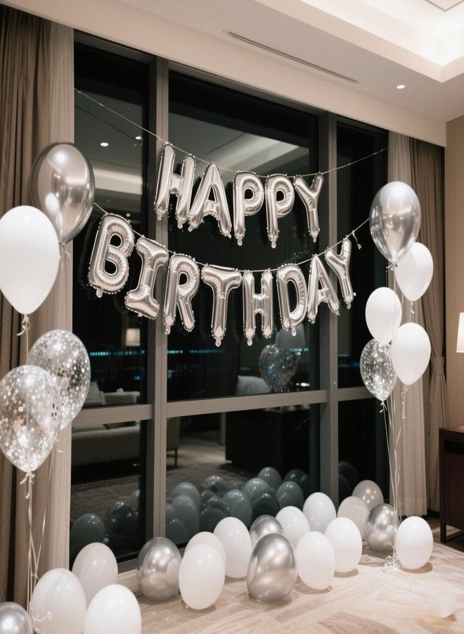 K.E.J. Silver Happy Birthday Balloon Banner Set -16 Inch Foil Letters Balloons, Reusable Birthday Decorations and Party Supplies, Suitable for Men and Women's Birthday Decorations，Party Backdrop - Image 5
