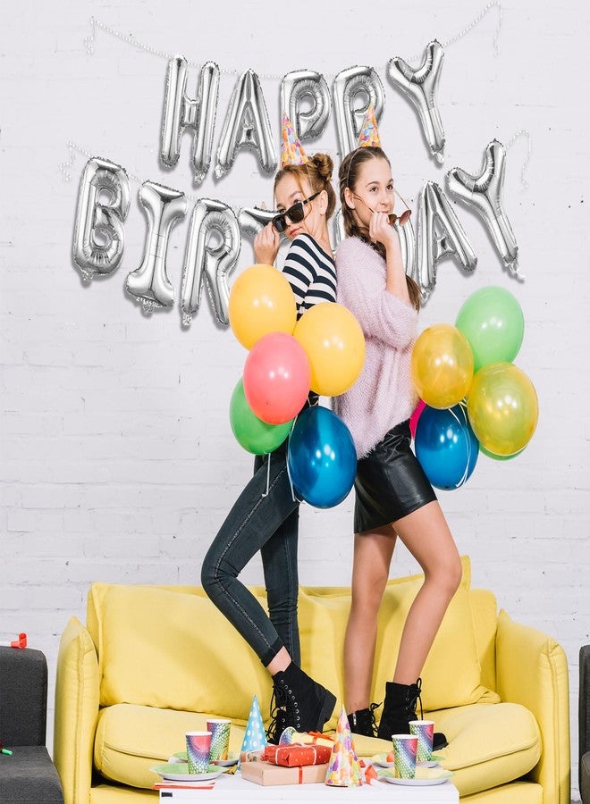 K.E.J. Silver Happy Birthday Balloon Banner Set -16 Inch Foil Letters Balloons, Reusable Birthday Decorations and Party Supplies, Suitable for Men and Women's Birthday Decorations，Party Backdrop - Image 4