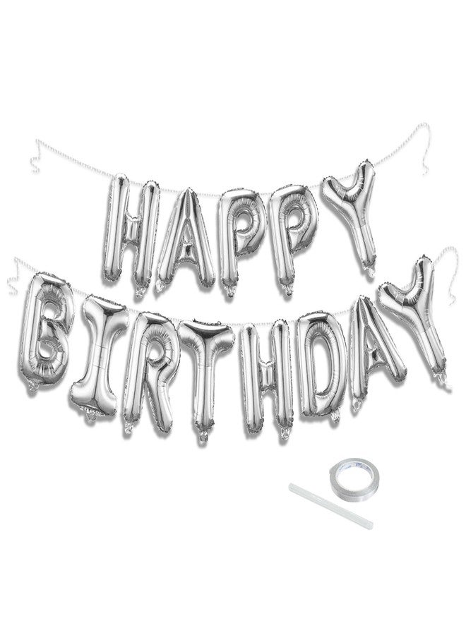 K.E.J. Silver Happy Birthday Balloon Banner Set -16 Inch Foil Letters Balloons, Reusable Birthday Decorations and Party Supplies, Suitable for Men and Women's Birthday Decorations，Party Backdrop - Image 1