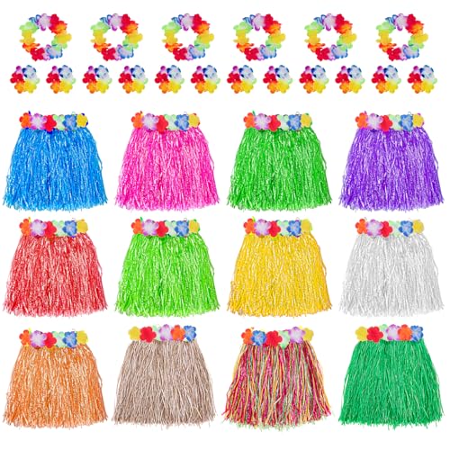 Garma Hawaiian Grass Skirts for Luau Party Set 12PCS Hawaiian Luau Hula Skirts 12PCS Headbands and 24PCS Wristbands for Hawaiian Party Supplies Tropical Themed Decorations Festival - Image 1