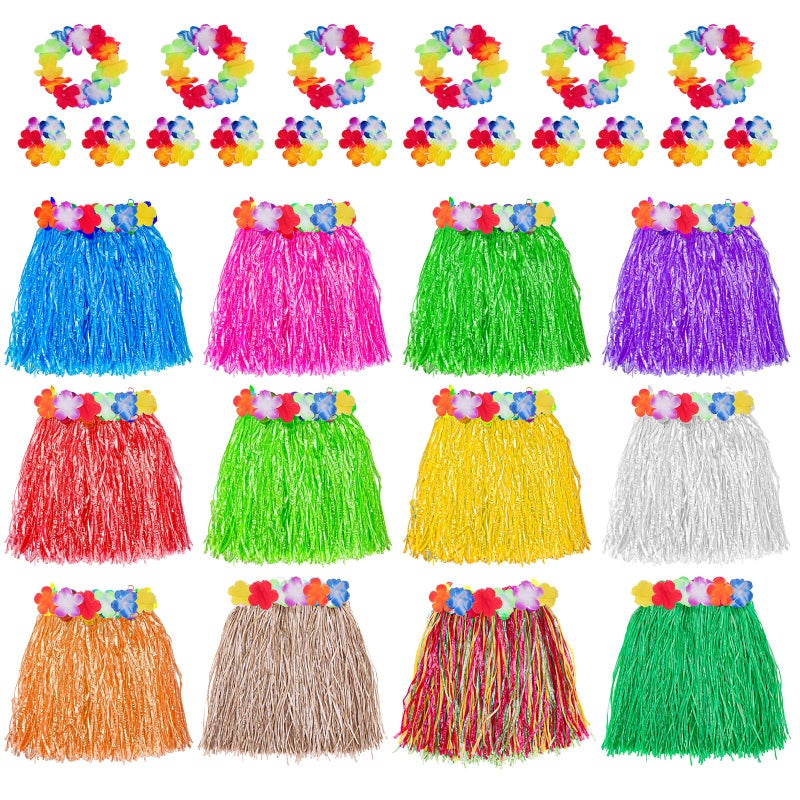 Garma Hawaiian Grass Skirts for Luau Party Set 12PCS Hawaiian Luau Hula Skirts 12PCS Headbands and 24PCS Wristbands for Hawaiian Party Supplies Tropical Themed Decorations Festival - Image 3