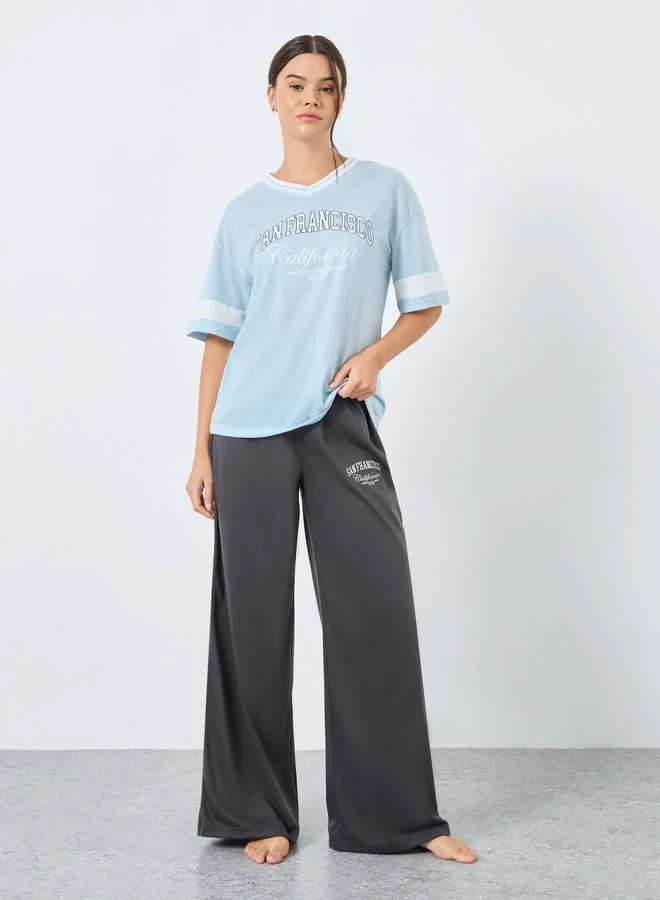 Styli Styli Drop Shoulder Boxy Stripe Sleeve T-Shirt and Pyjama Set