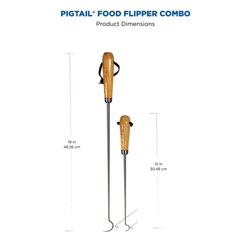 Jaccard Pigtail Food Flipper, Hardwood Handle/Stainless Steel, Combo (Blister Pack) - Image 1