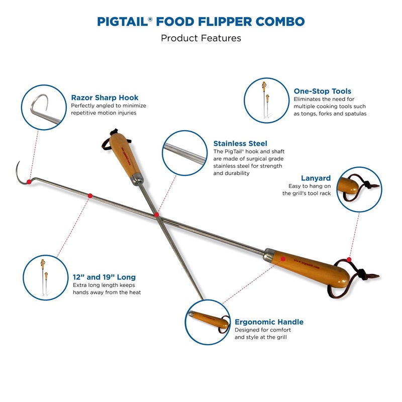 Jaccard Pigtail Food Flipper, Hardwood Handle/Stainless Steel, Combo (Blister Pack) - Image 2