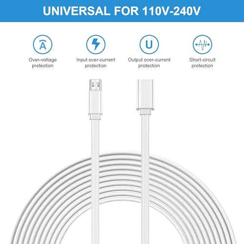 Sumind 4 Pcs Micro USB Extension Cable 10 ft/ 3 Meters, Micro USB Power Extension, Micro USB Female to USB Male Compatible with Wireless Security Camera Flat Power Cable, Cable Clips Included(White) - Image 3