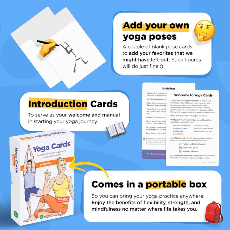 WorkoutLabs Yoga Cards – Beginner: Visual Study, Class Sequencing & Practice Guide with Essential Poses, Breathing Exercises & Meditation · Plastic Flash Cards Deck with Sanskrit - Image 4