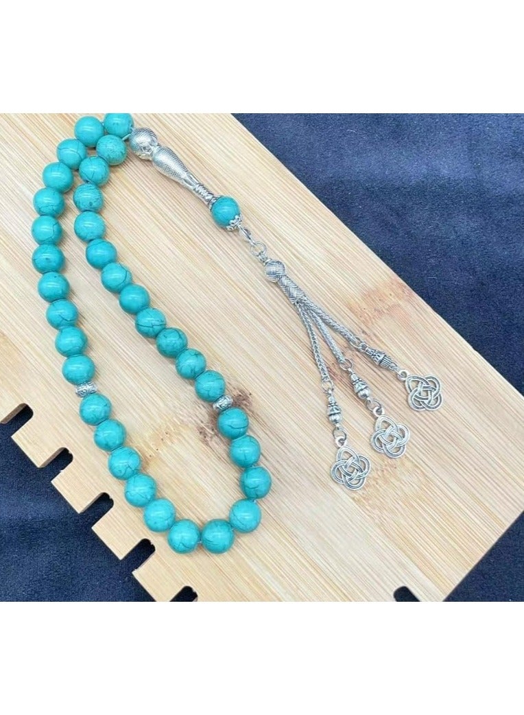 Tasbih 33 Turquoise Muslim Handmade Rosary Beads, Misbaha Masbaha Tasbeeh Sibha Islamic Rosary Beads, Islamic Handmade Accessories (Sky Blue)  - Image 2