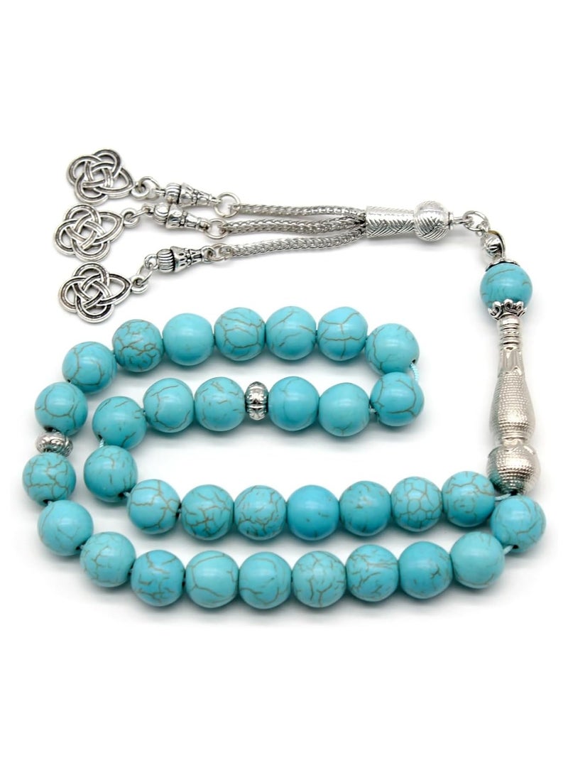Tasbih 33 Turquoise Muslim Handmade Rosary Beads, Misbaha Masbaha Tasbeeh Sibha Islamic Rosary Beads, Islamic Handmade Accessories (Sky Blue)  - Image 1