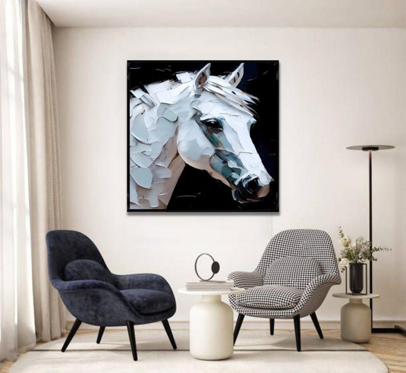 ماركتنا لوحة قماشة بتصميم حصان مع برواز مجوف بمقاس 50×50 سم - Image 3