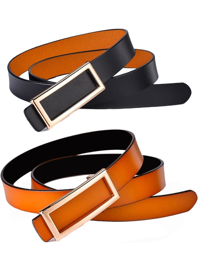 SOLARAE Reversible Leather Belt for Women, 2 Pack Fashion Belts with Gold Buckle, Women's Belt for Jeans, Dress, Pants, 2.3CM (0.9'') Width, Black and Brown - Image 1