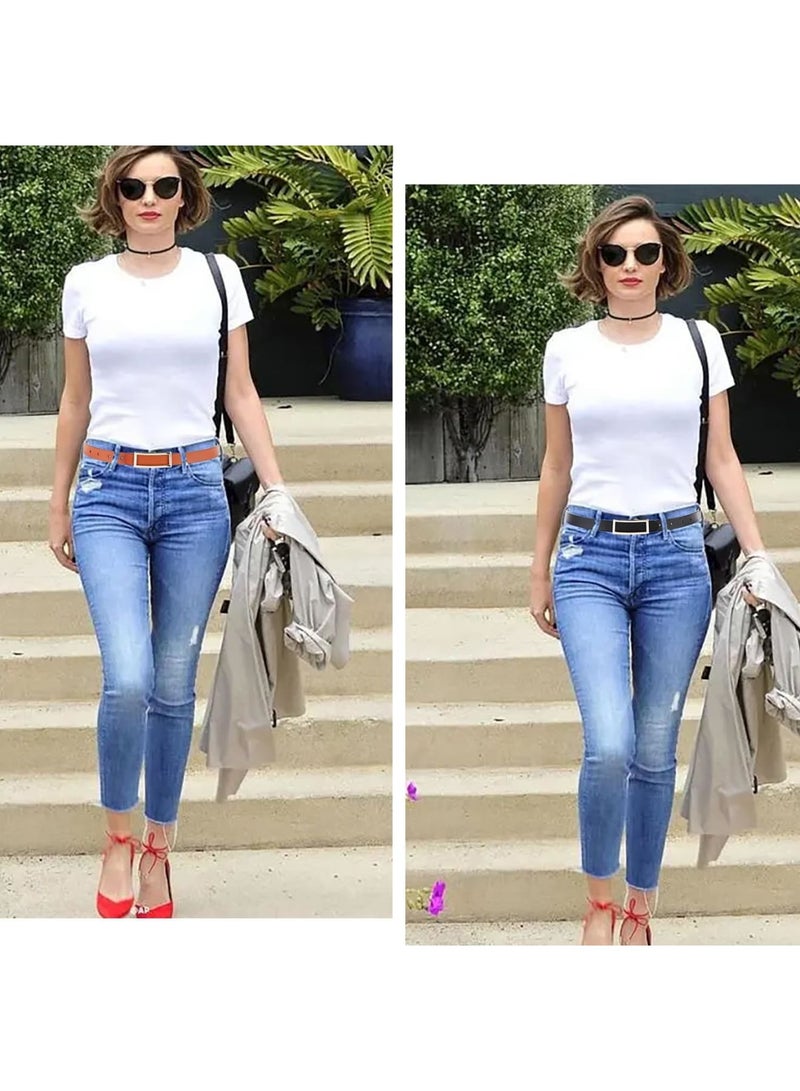 SOLARAE Reversible Leather Belt for Women, 2 Pack Fashion Belts with Gold Buckle, Women's Belt for Jeans, Dress, Pants, 2.3CM (0.9'') Width, Black and Brown - Image 2