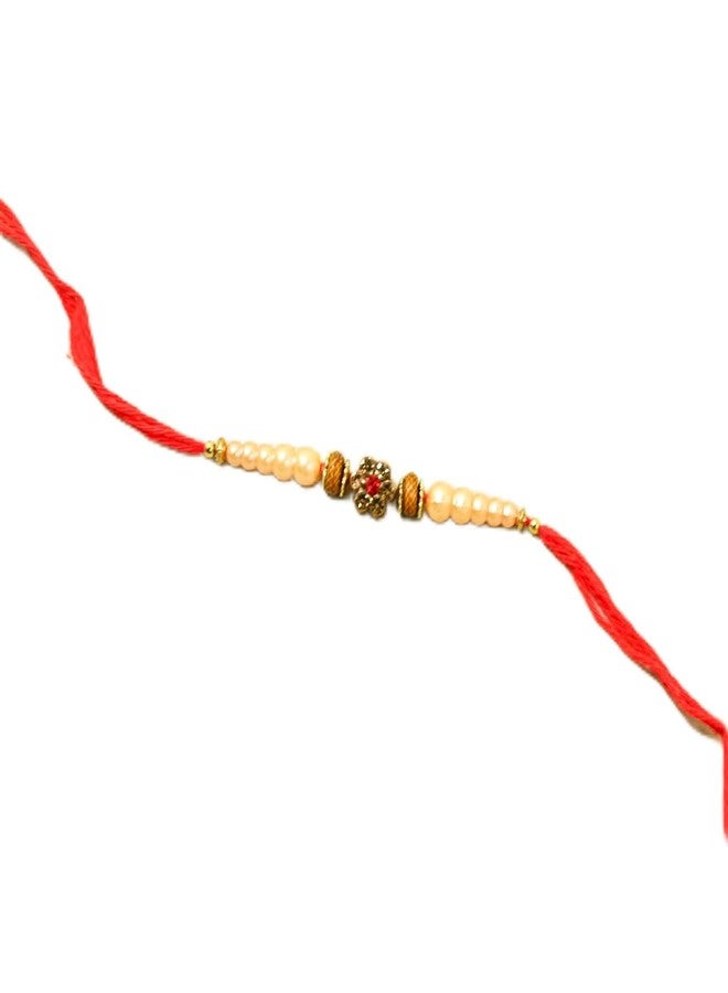Picfest Set of 5 Handcrafted Flower & White Beads Rakhi With Roli Chawal Pack - Premium Rakhi Gift Combo for Brother, Bhaiya, Bhai | Assorted - Image 1