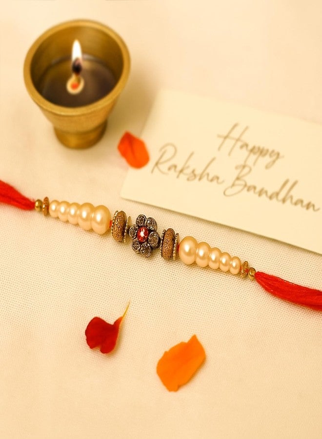 Picfest Set of 5 Handcrafted Flower & White Beads Rakhi With Roli Chawal Pack - Premium Rakhi Gift Combo for Brother, Bhaiya, Bhai | Assorted - Image 3