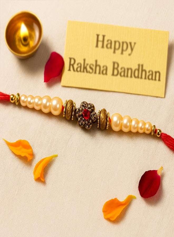 Picfest Set of 5 Handcrafted Flower & White Beads Rakhi With Roli Chawal Pack - Premium Rakhi Gift Combo for Brother, Bhaiya, Bhai | Assorted - Image 4