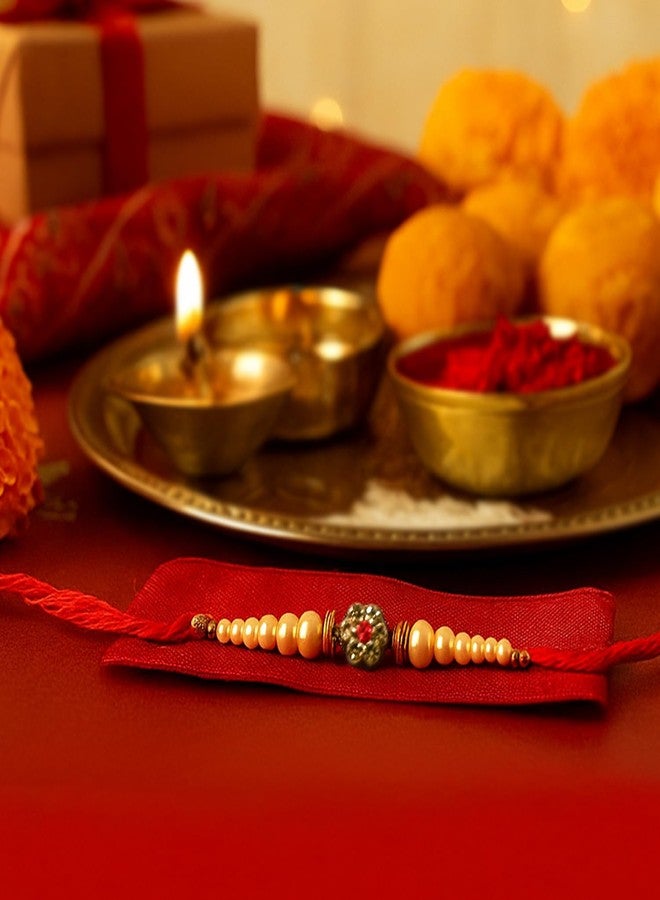 Picfest Set of 5 Handcrafted Flower & White Beads Rakhi With Roli Chawal Pack - Premium Rakhi Gift Combo for Brother, Bhaiya, Bhai | Assorted - Image 2