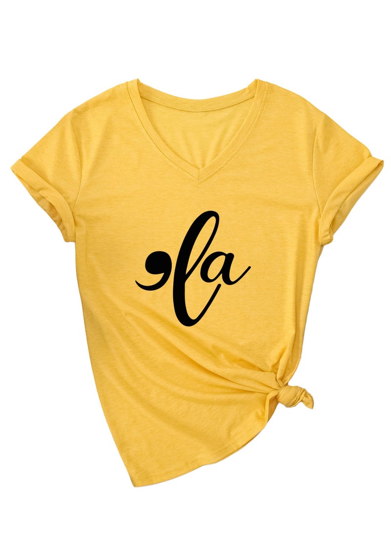 Women  V-Neck Cute Tee Shirts Tops - Image 1
