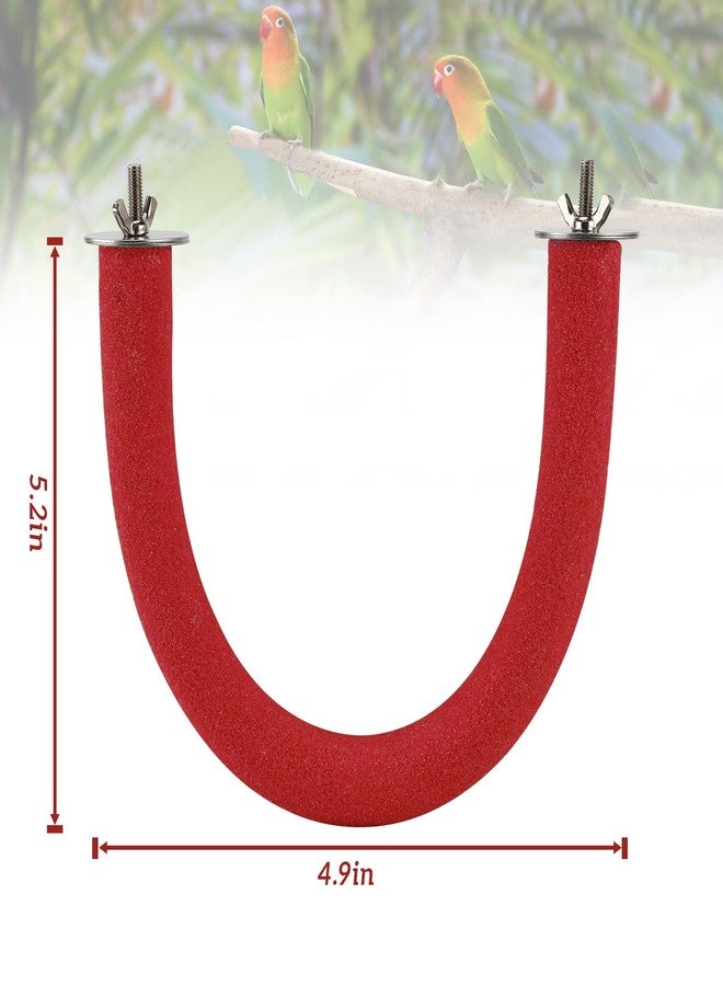 Rypet U Shape Parrot Perch Stand Toy for Paw Grinding Clean Stick Exercise, Rough-Surfaced Quartz Bird Perch Standing Cage Accessories for for Small Parakeets Cockatiels Conures Macaws Finches(Red) - Image 2