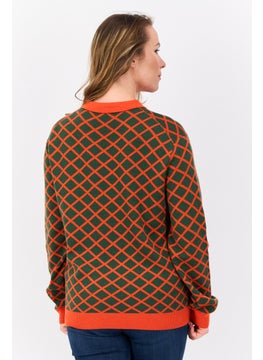 GANT Women Spread Collar Argyle Pattern Sweater, Green  - Image 2