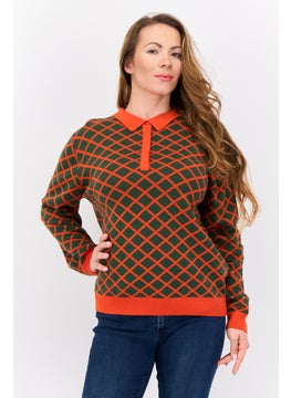 GANT Women Spread Collar Argyle Pattern Sweater, Green  - Image 1