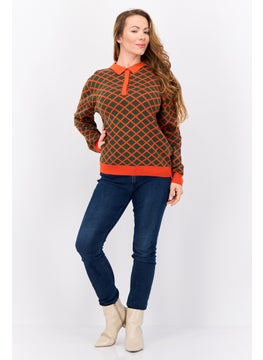 GANT Women Spread Collar Argyle Pattern Sweater, Green  - Image 3
