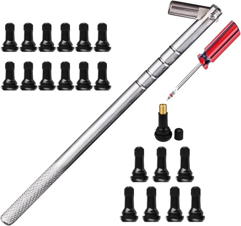 Dr.Roc Tire Valve Tools Set - 1 x Installer, 20 x Snap-in Valve Stem with Cores (12 x TR412, 8 x TR413), 1 x Core Remover - Image 1