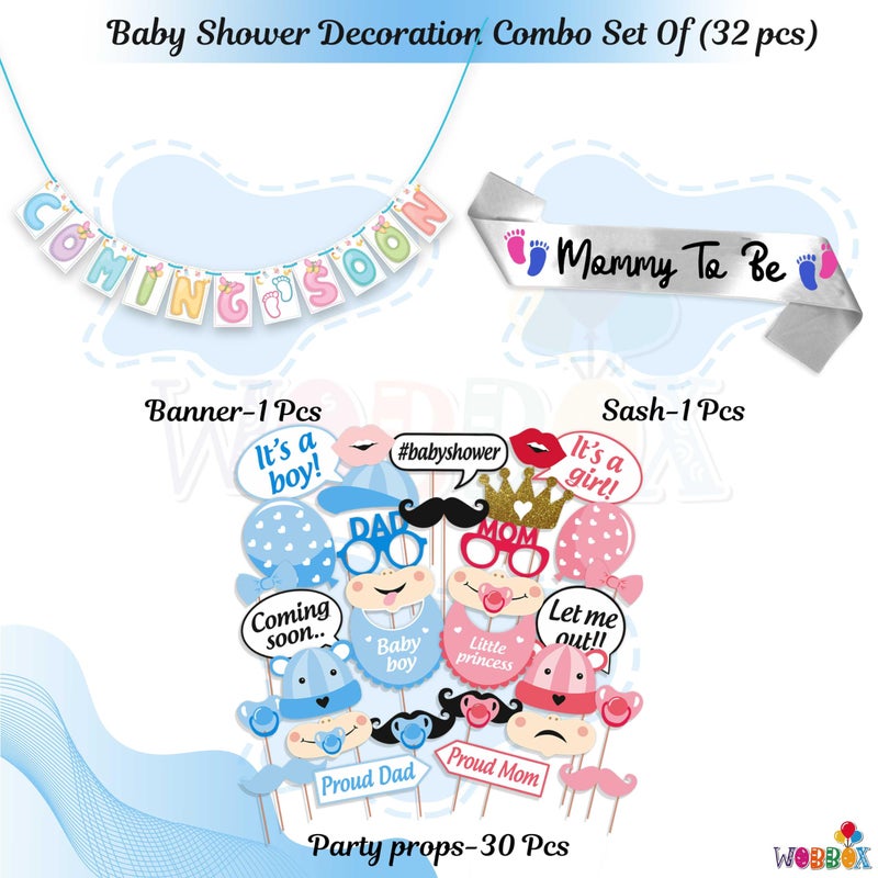 WOBBOX Wobbox Baby Shower Decoration Items| Baby Shower Ceremony Photo Booth Props for Photoshoot, Baby Shower Banner& Mom to Be Sash, Godh Bharai Ceremony Decoration Kit-(FP4697)  - Image 2