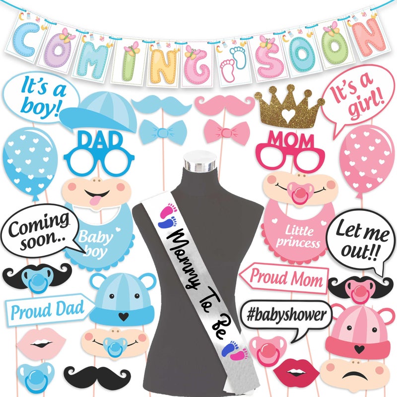 WOBBOX Wobbox Baby Shower Decoration Items| Baby Shower Ceremony Photo Booth Props for Photoshoot, Baby Shower Banner& Mom to Be Sash, Godh Bharai Ceremony Decoration Kit-(FP4697)  - Image 1