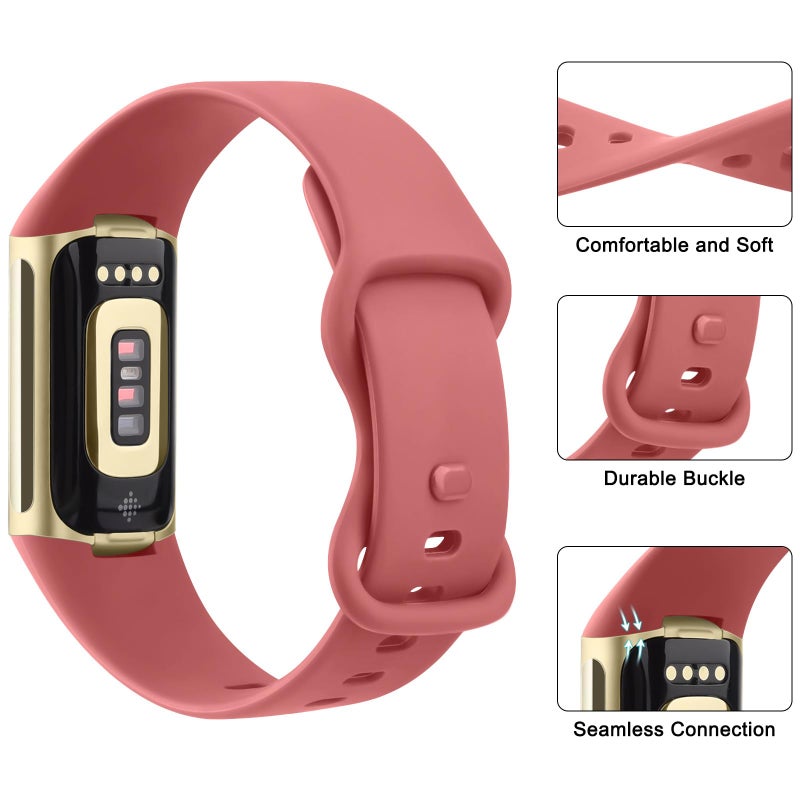 AK حزام AK Sport متوافق مع أساور Fitbit Charge 6 / Fitbit Charge 5 للنساء والرجال، أشرطة استبدال ناعمة كلاسيكية لأساور Fitbit Charge 6 / 5 متقدمة لمراقبة اللياقة البدنية والصحة (كورال) - Image 3